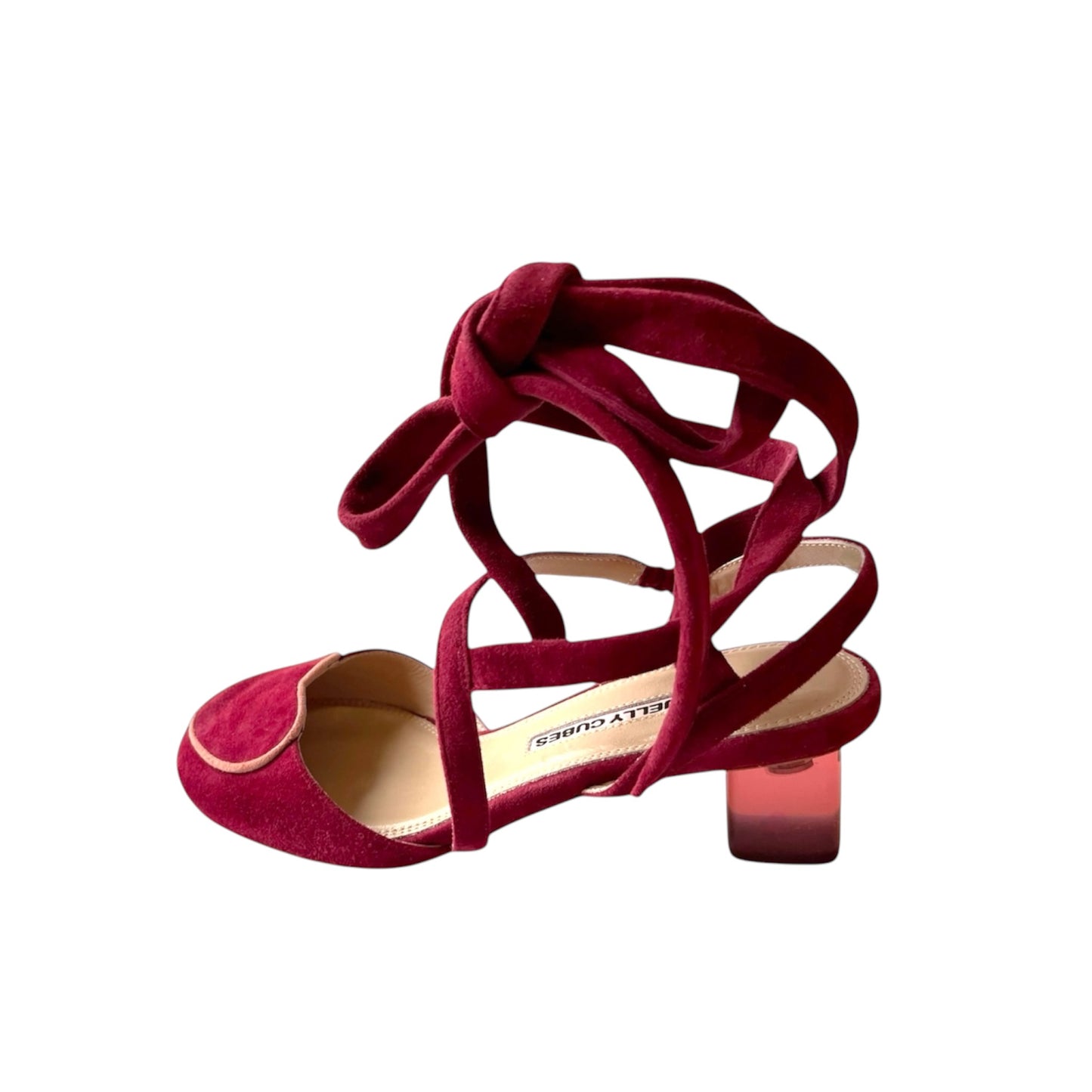 Red burgundy shoes sandals, love heart, Christmas gift, Christmas party wear, crystal heels, clear heels.