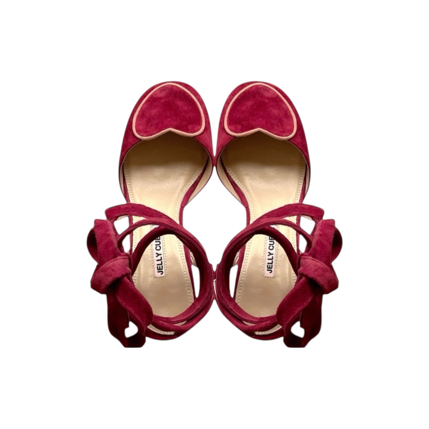Suede Leather shoes, Burgundy red Pump sandals with Ties, Perspex heels. 
