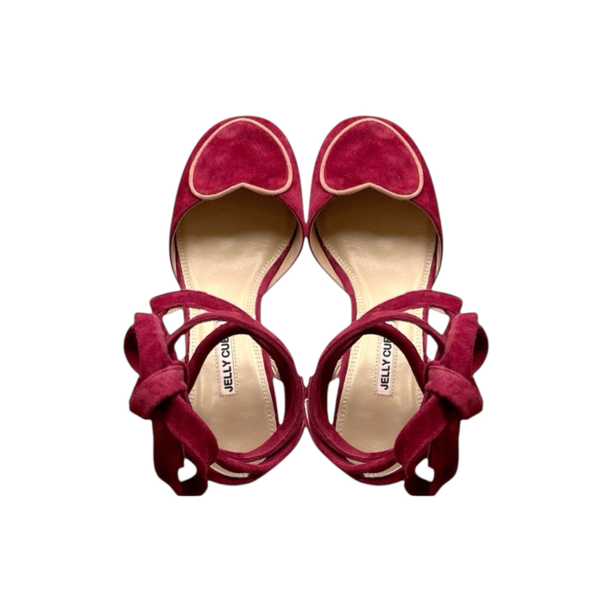 Suede Leather shoes, Burgundy red Pump sandals with Ties, Perspex heels. 